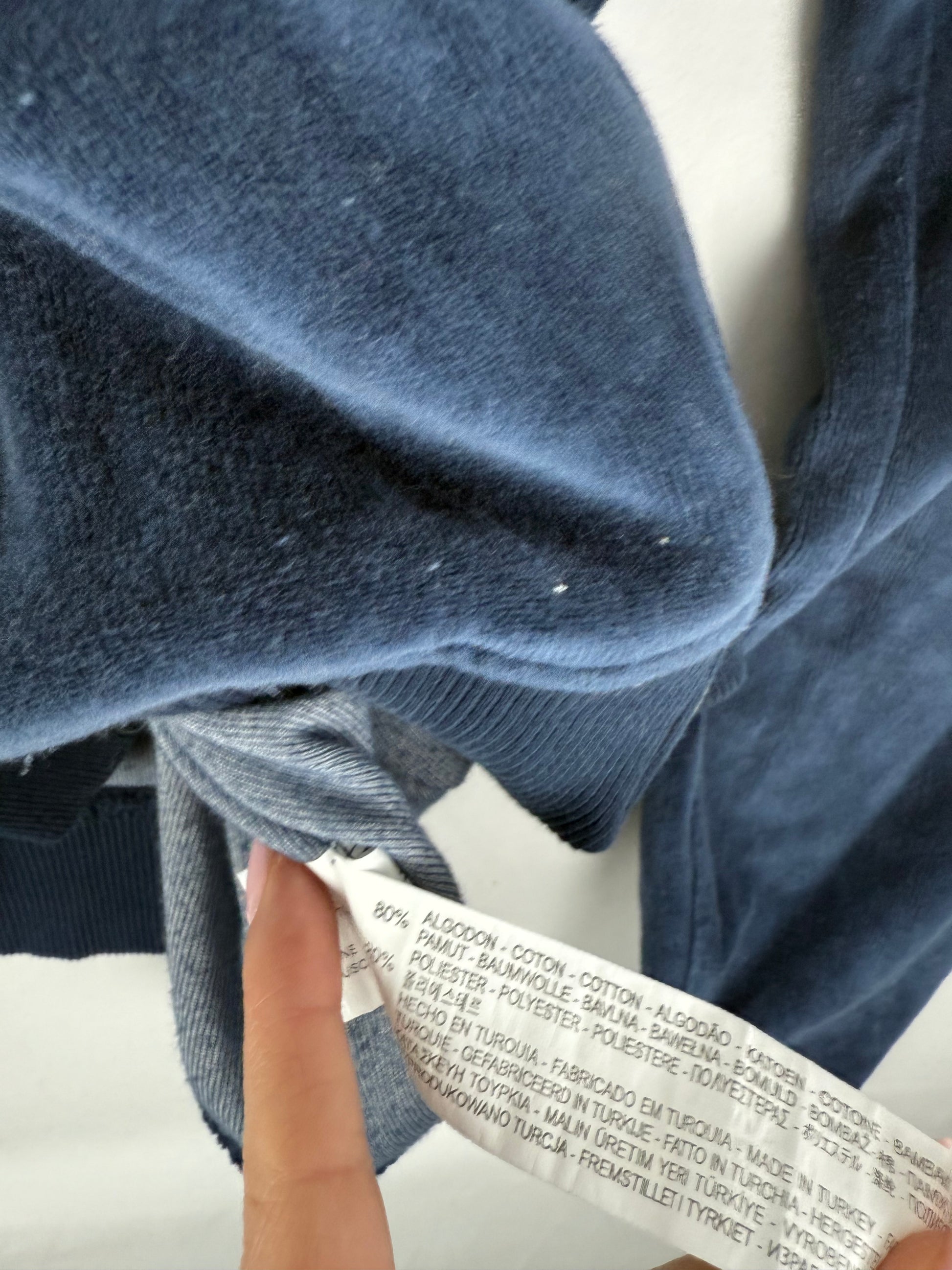 Navy blue velvet zip up hoodie jacket (L)