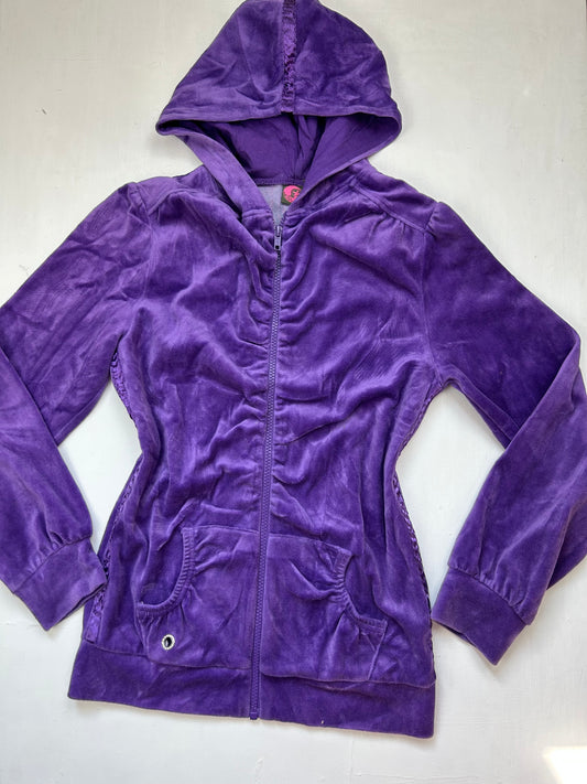 Purple velvet ruched zip up hoodie (S)