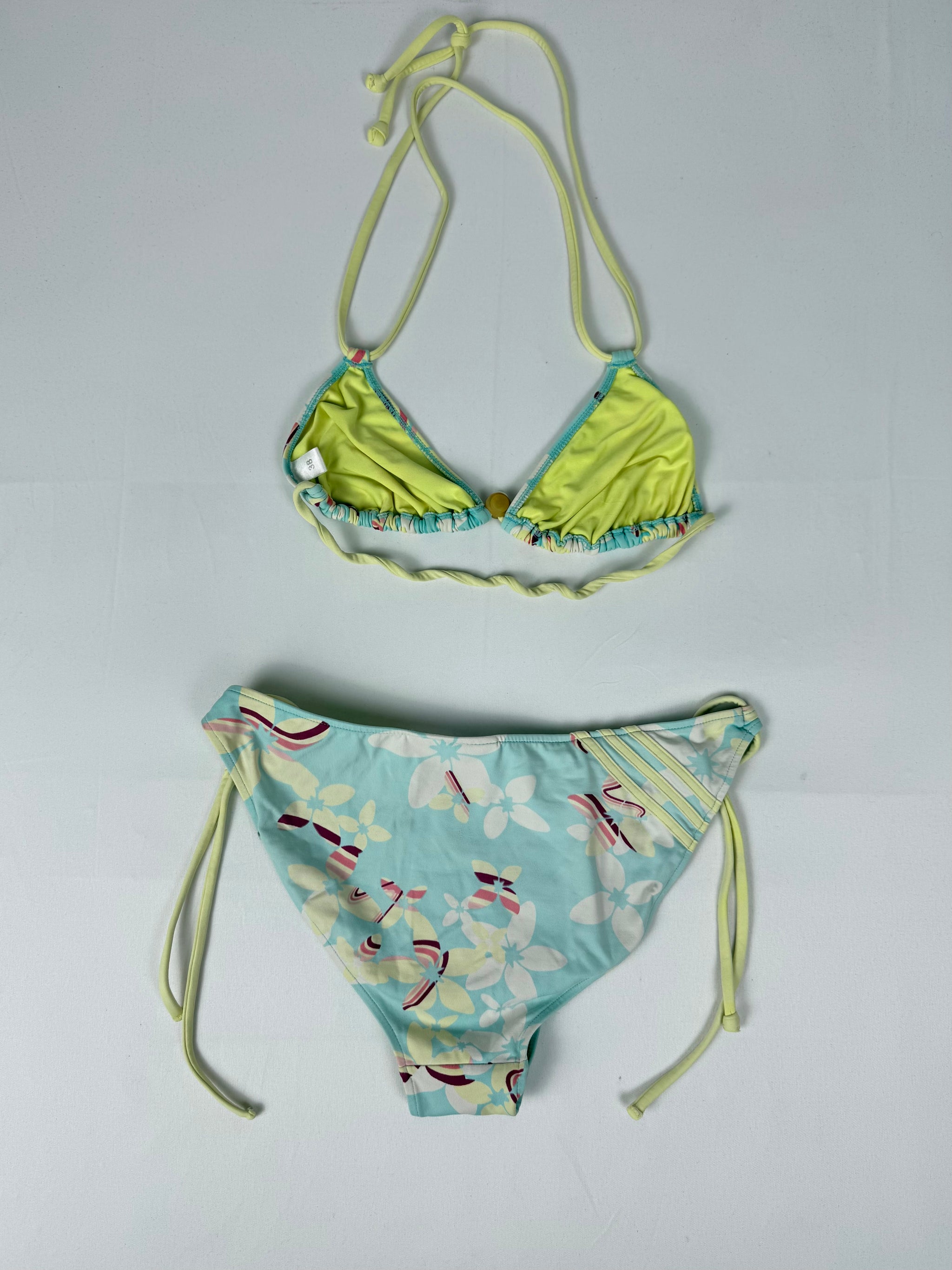 Baby blue floral low rise bikini set (M)