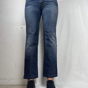 Blue denim low rise straight legs pants (S)