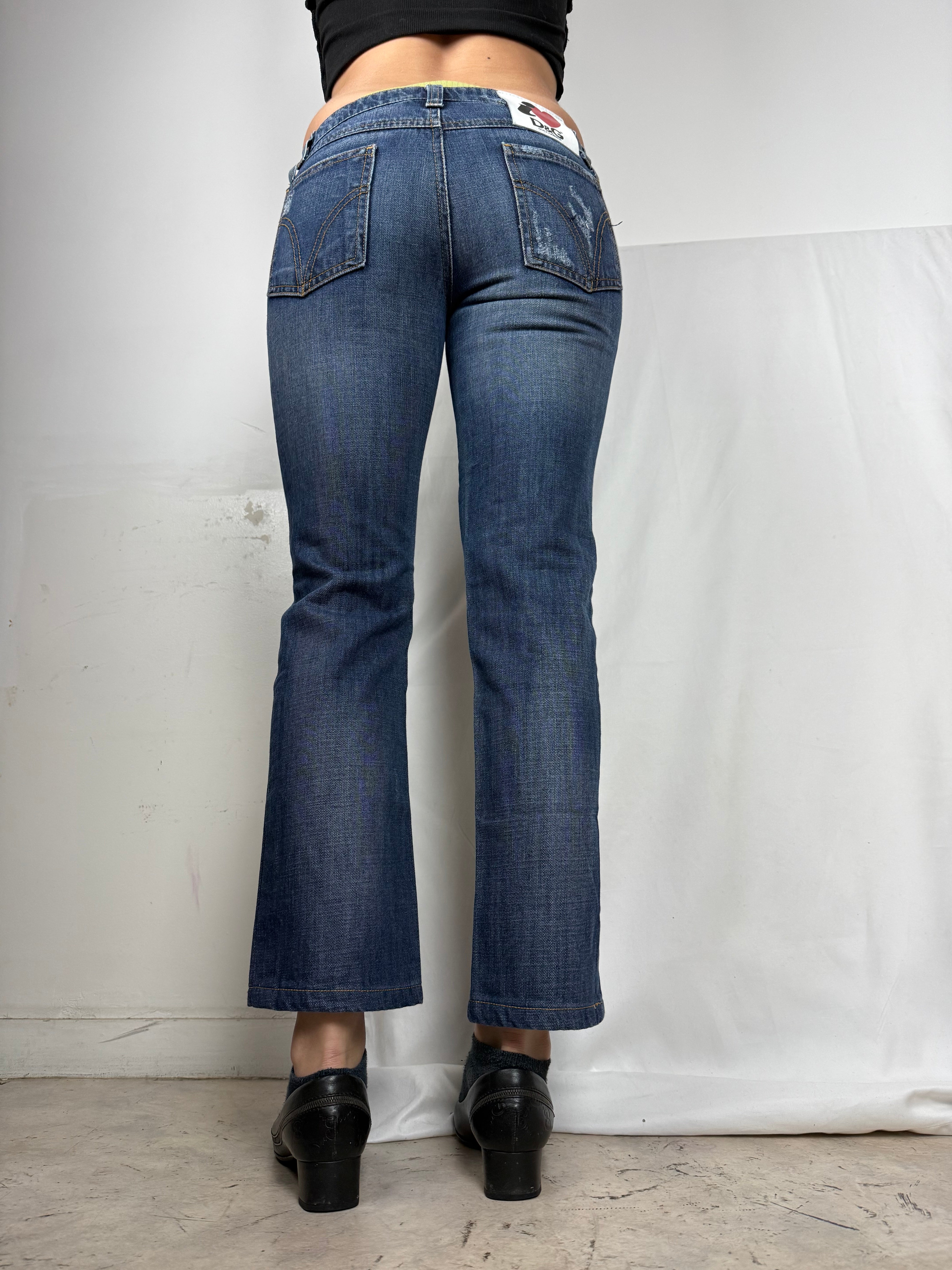 Blue denim low rise straight legs pants (S)