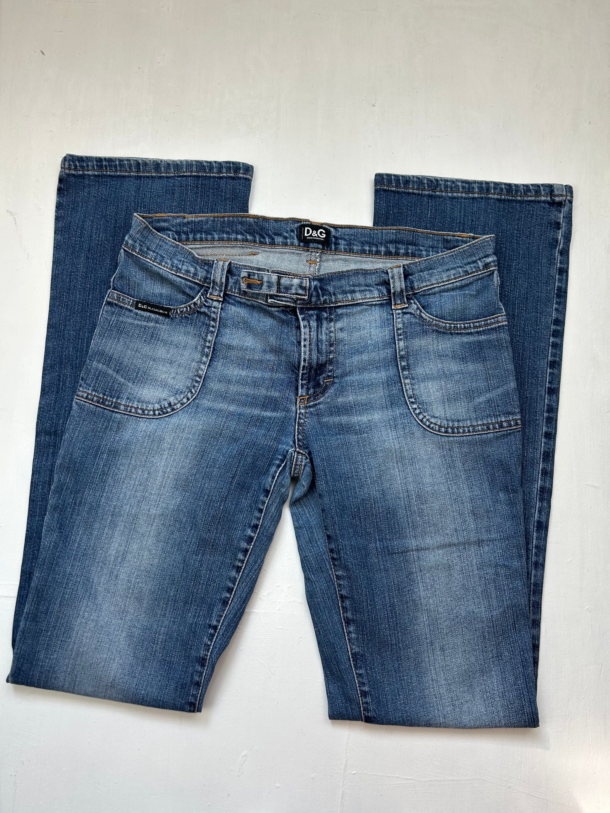Blue denim low rise flare pants (S/M)