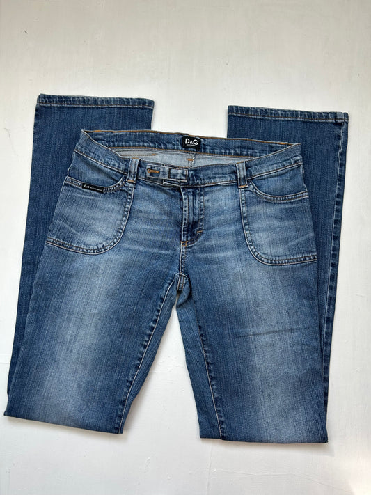 Blue denim low rise flare pants (S/M)