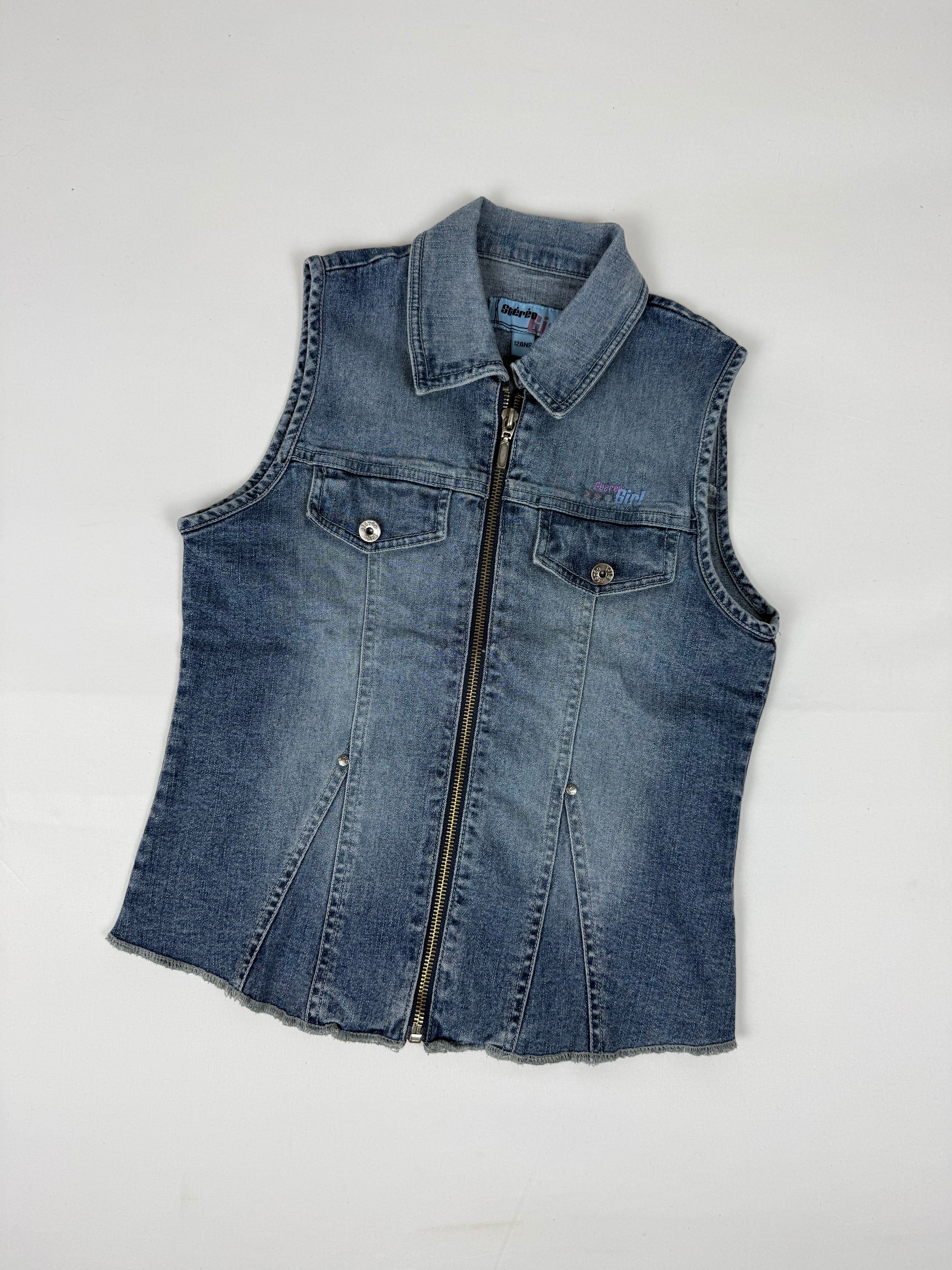 Blue denim zip up top (S)