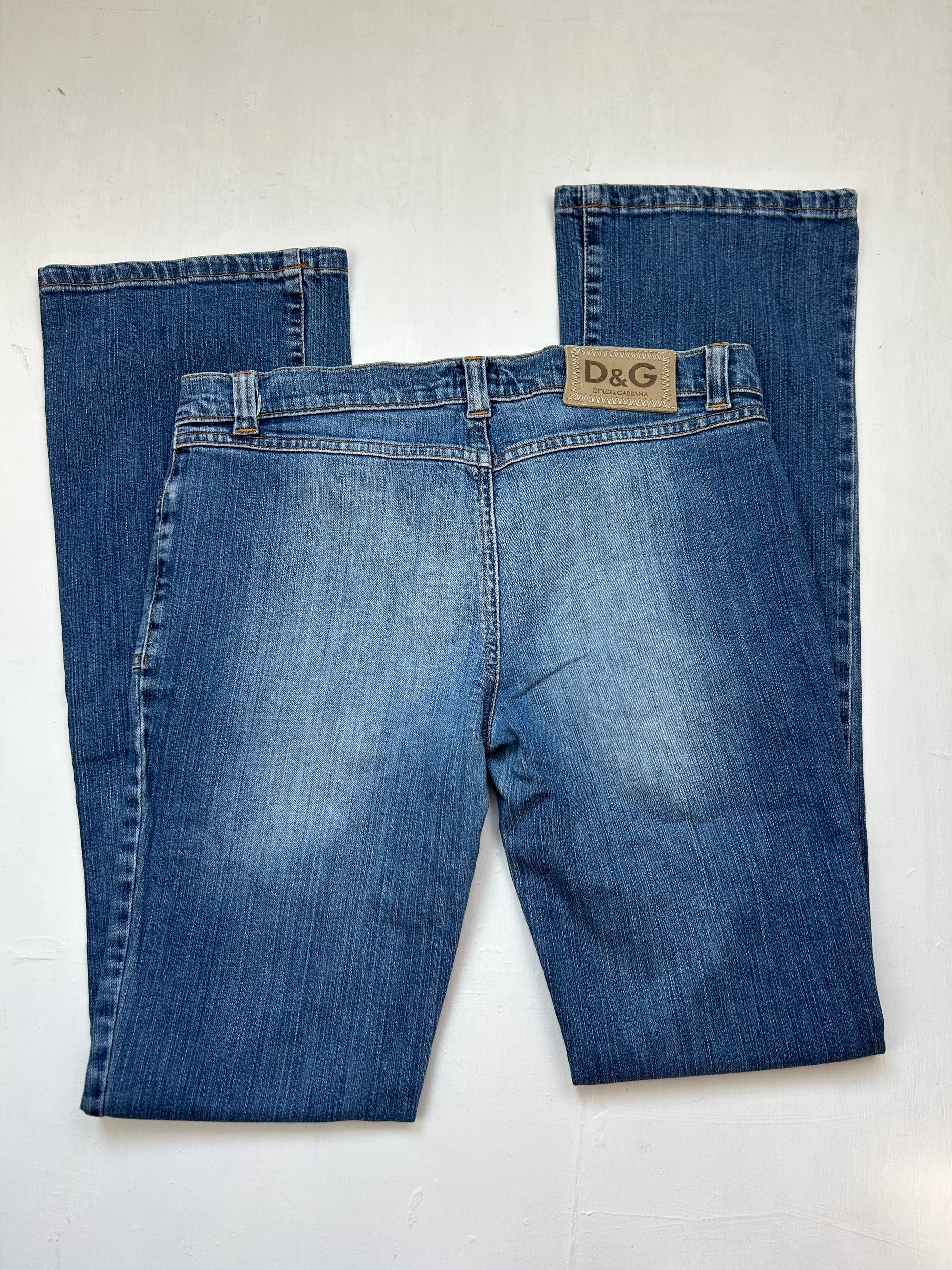 Blue denim low rise flare pants (S/M)
