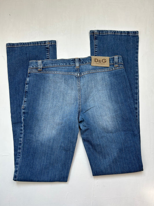 Blue denim low rise flare pants (S/M)