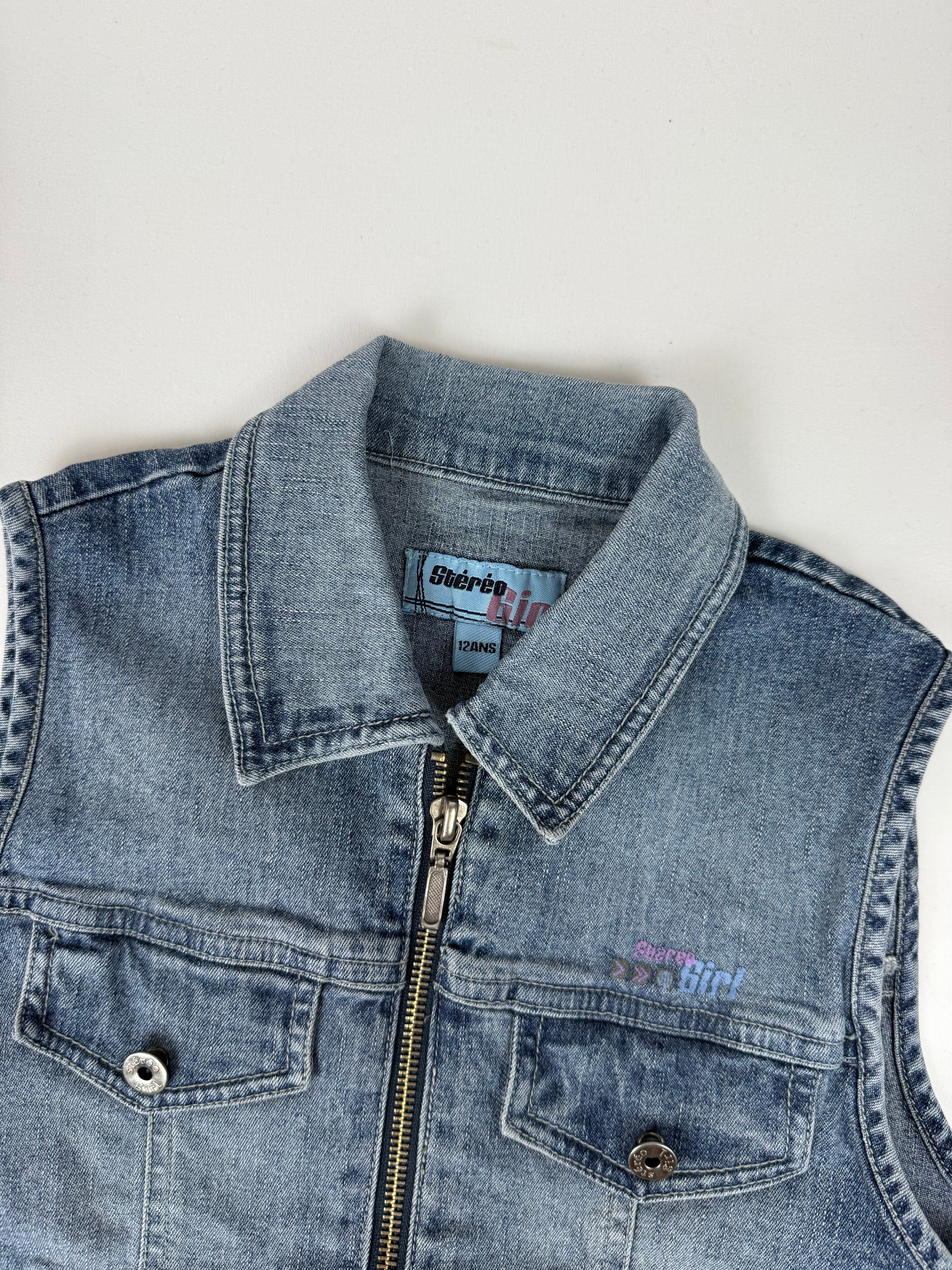 Blue denim zip up top (S)