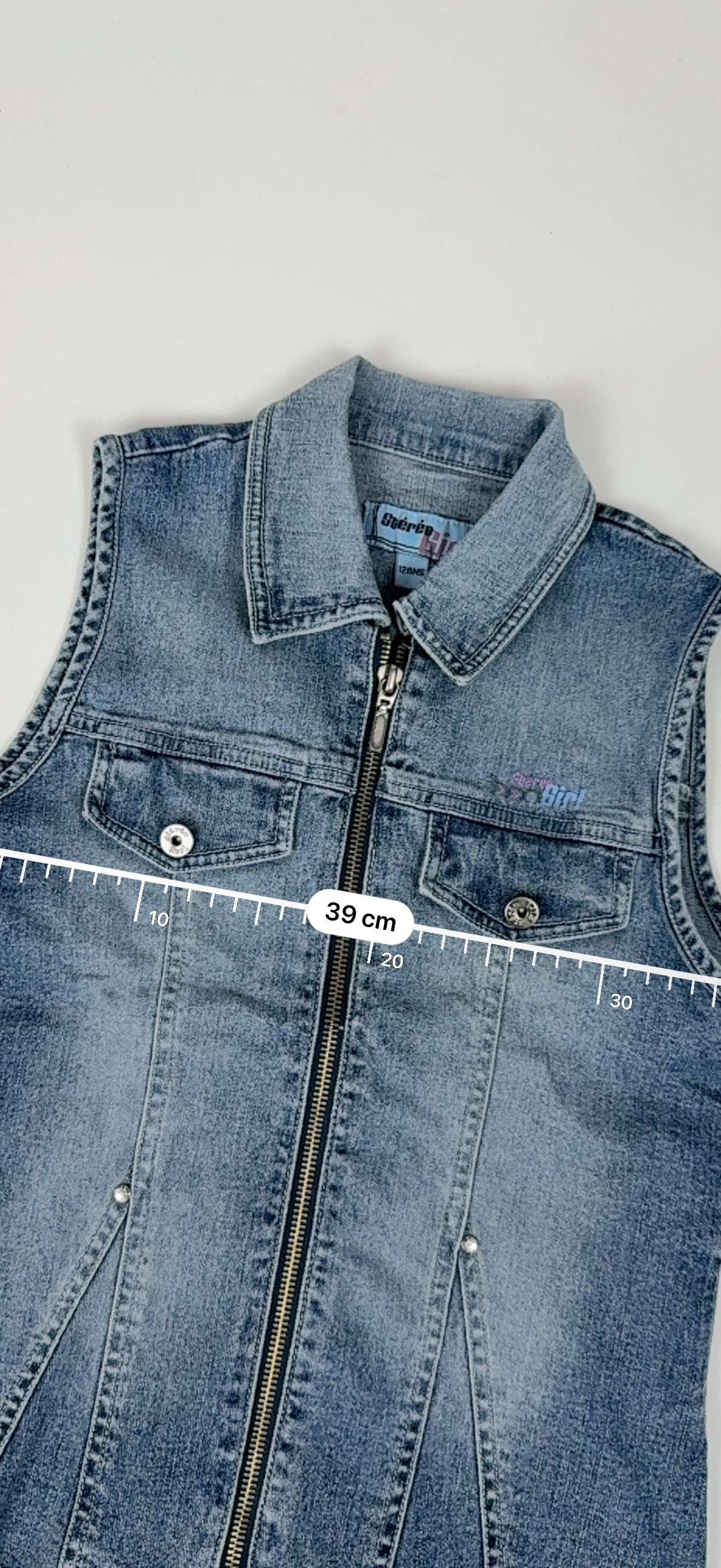 Blue denim zip up top (S)