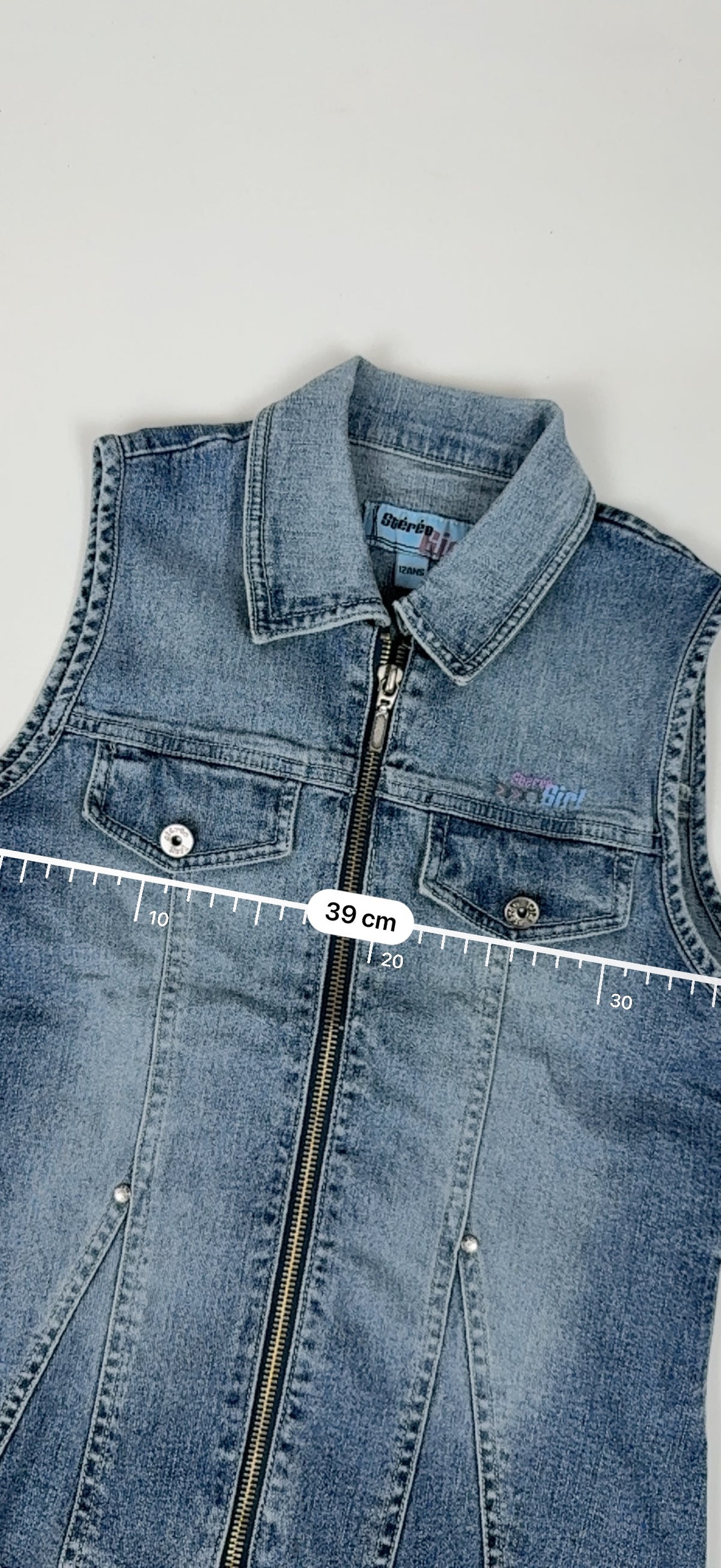 Blue denim zip up top (S)