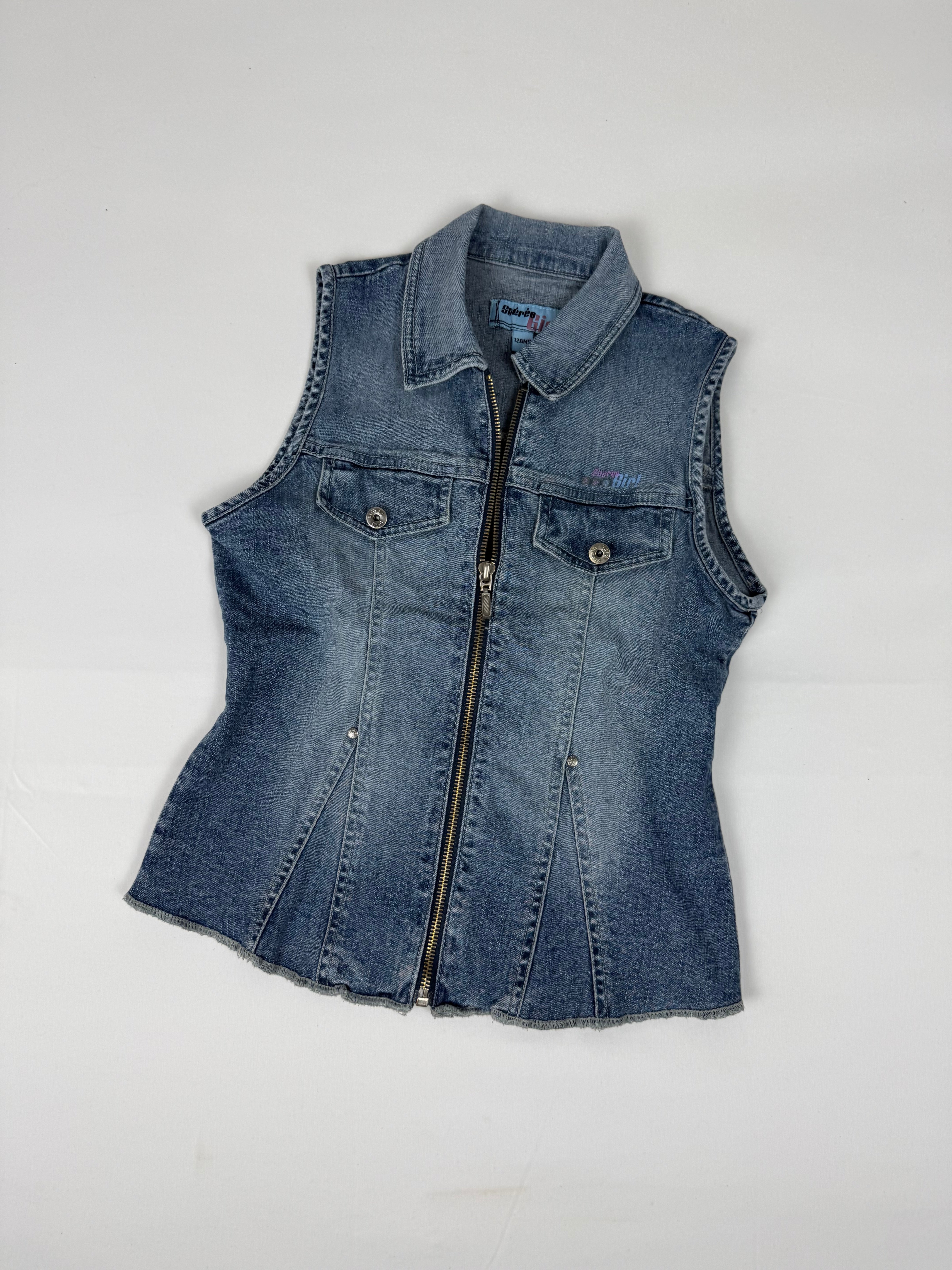 Blue denim zip up top (S)