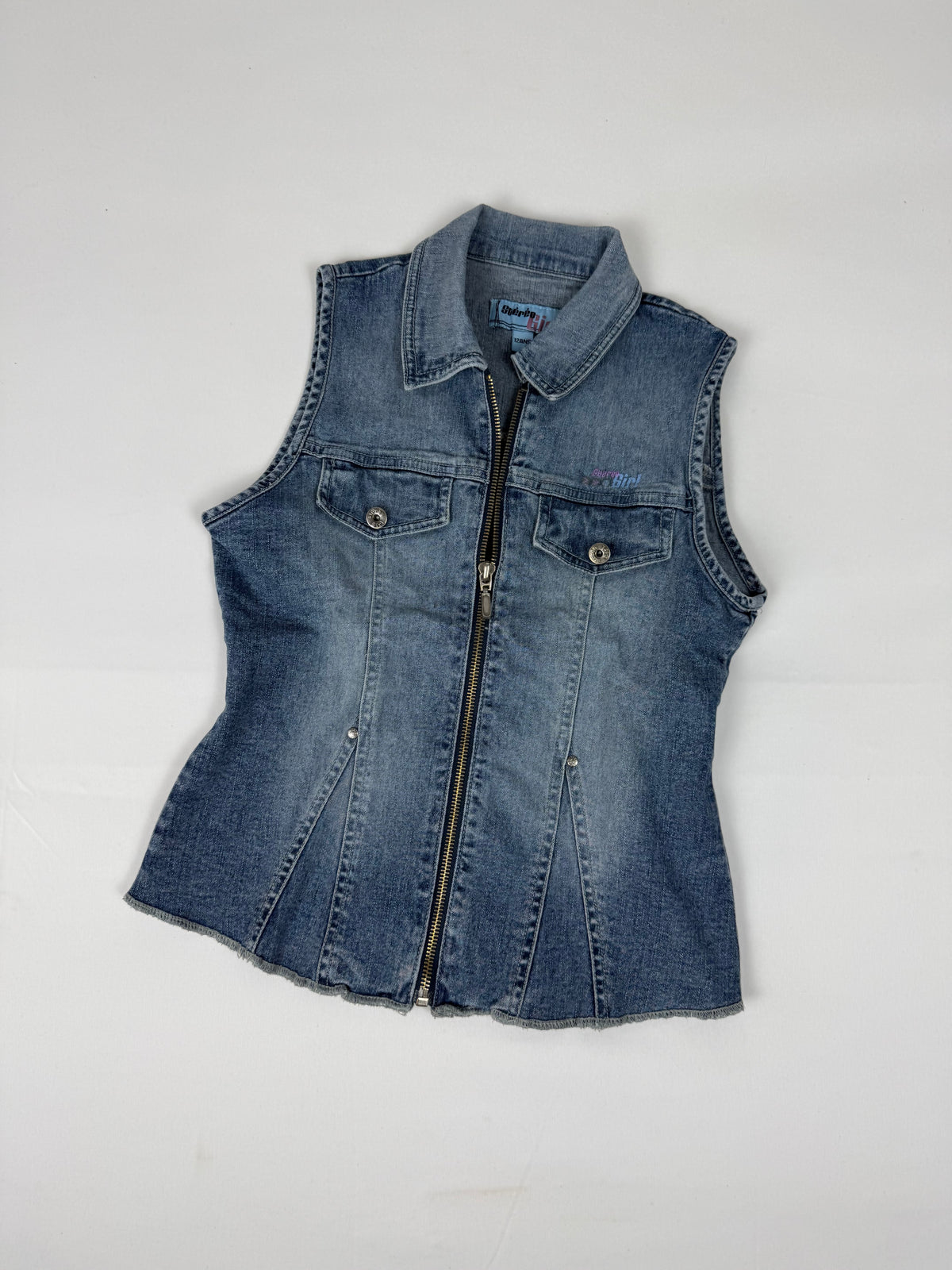 Blue denim zip up top (S)