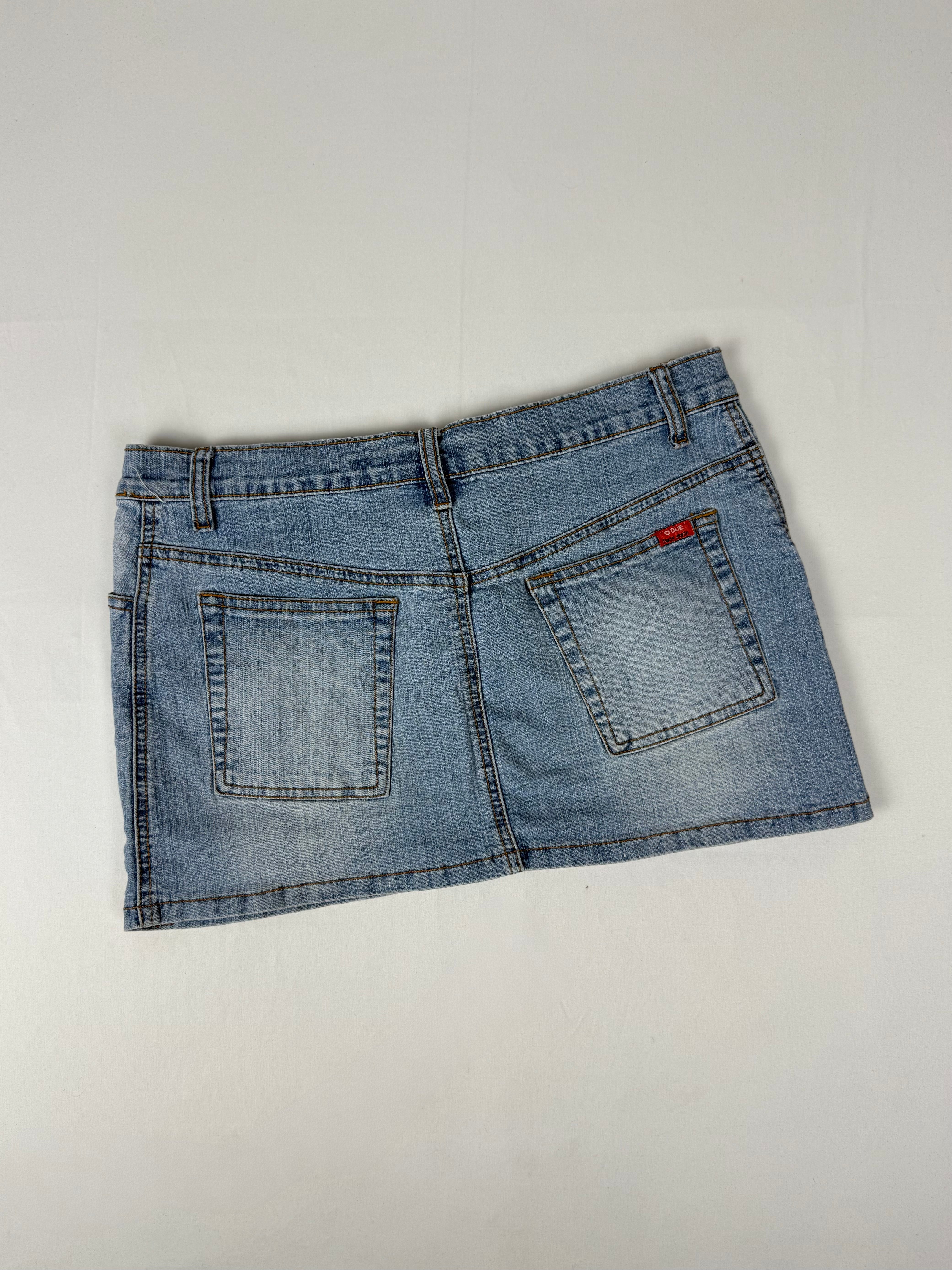 Blue denim low rise mini skirt (S)