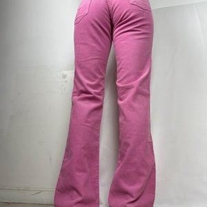 Pink velvet ribbed low rise flare bootcut pants (S/M)