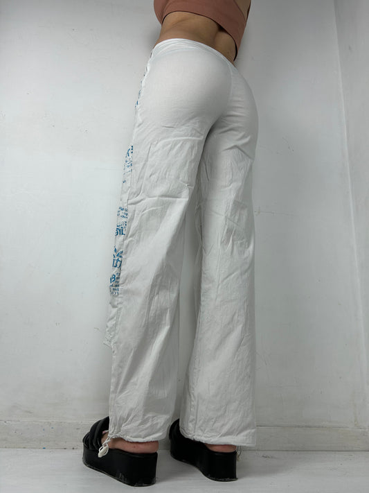 White 100% cotton graphic low waist baggy pants (S)