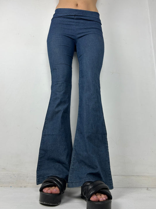 Blue stretchy low waist flare pants (S)