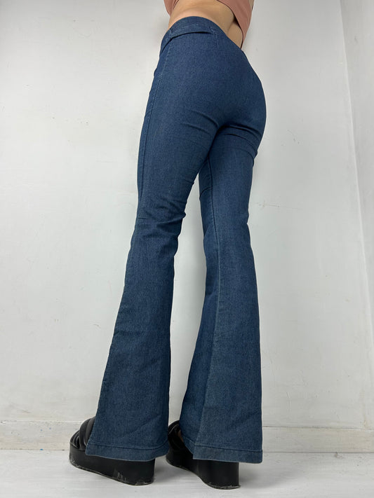 Blue stretchy low waist flare pants (S)