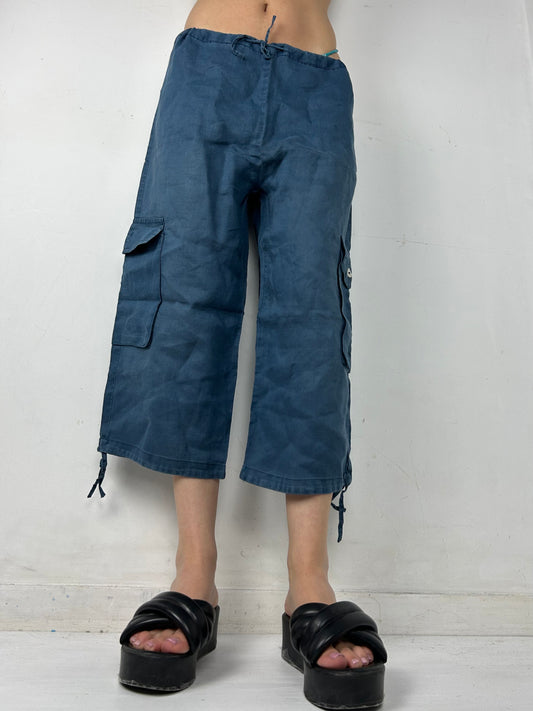 Blue 100% linen low waist capri pants (XL)