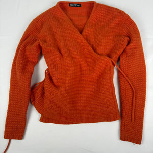 Orange knitted tie up cardigan jumper (S)