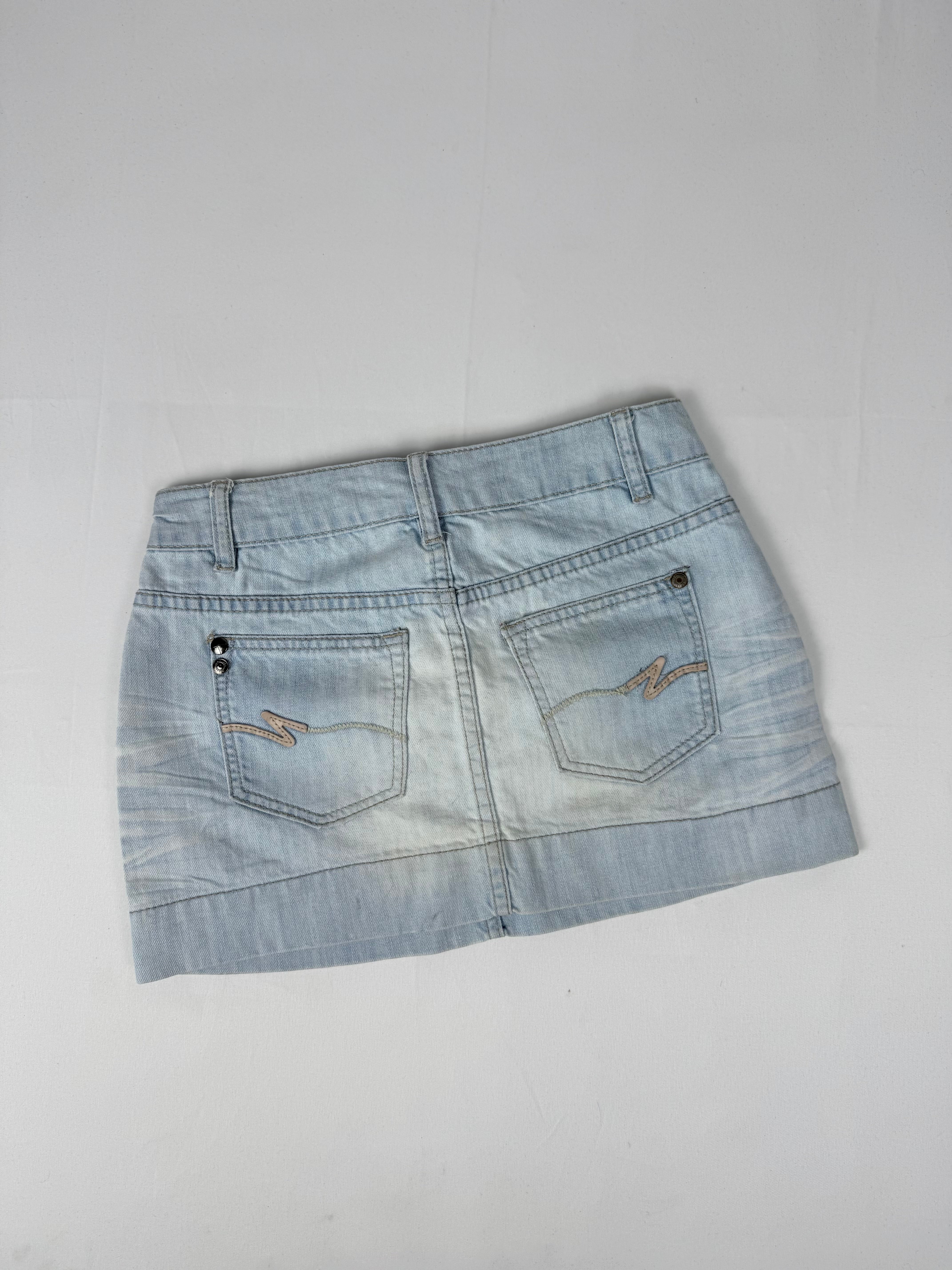 Blue denim low rise mini skirt (XS)