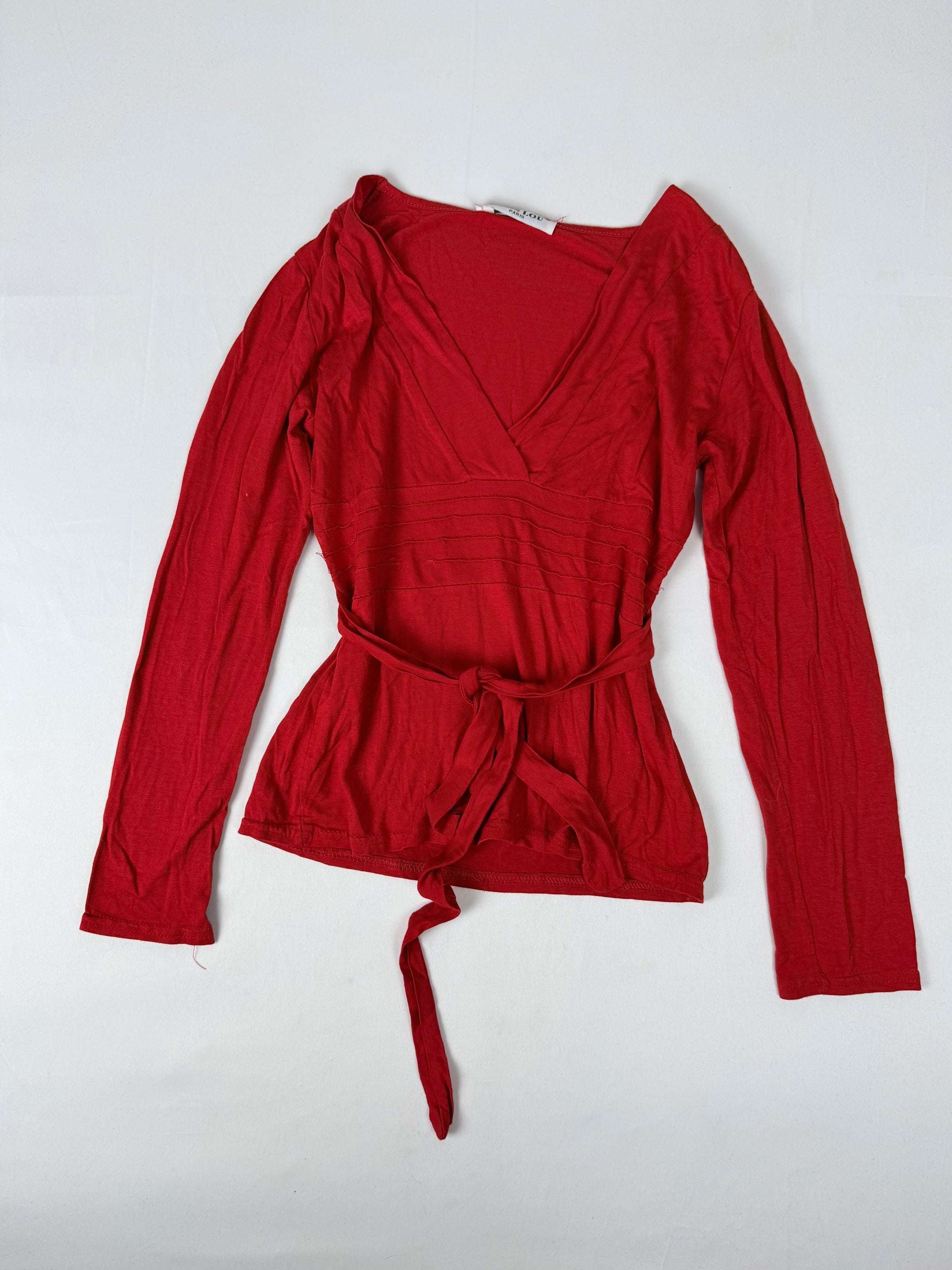 Red tie up tight fit long sleeves top (S/M)