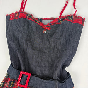 Denim red corse pleated mini dress (XL)