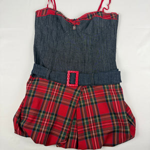 Denim red corse pleated mini dress (XL)