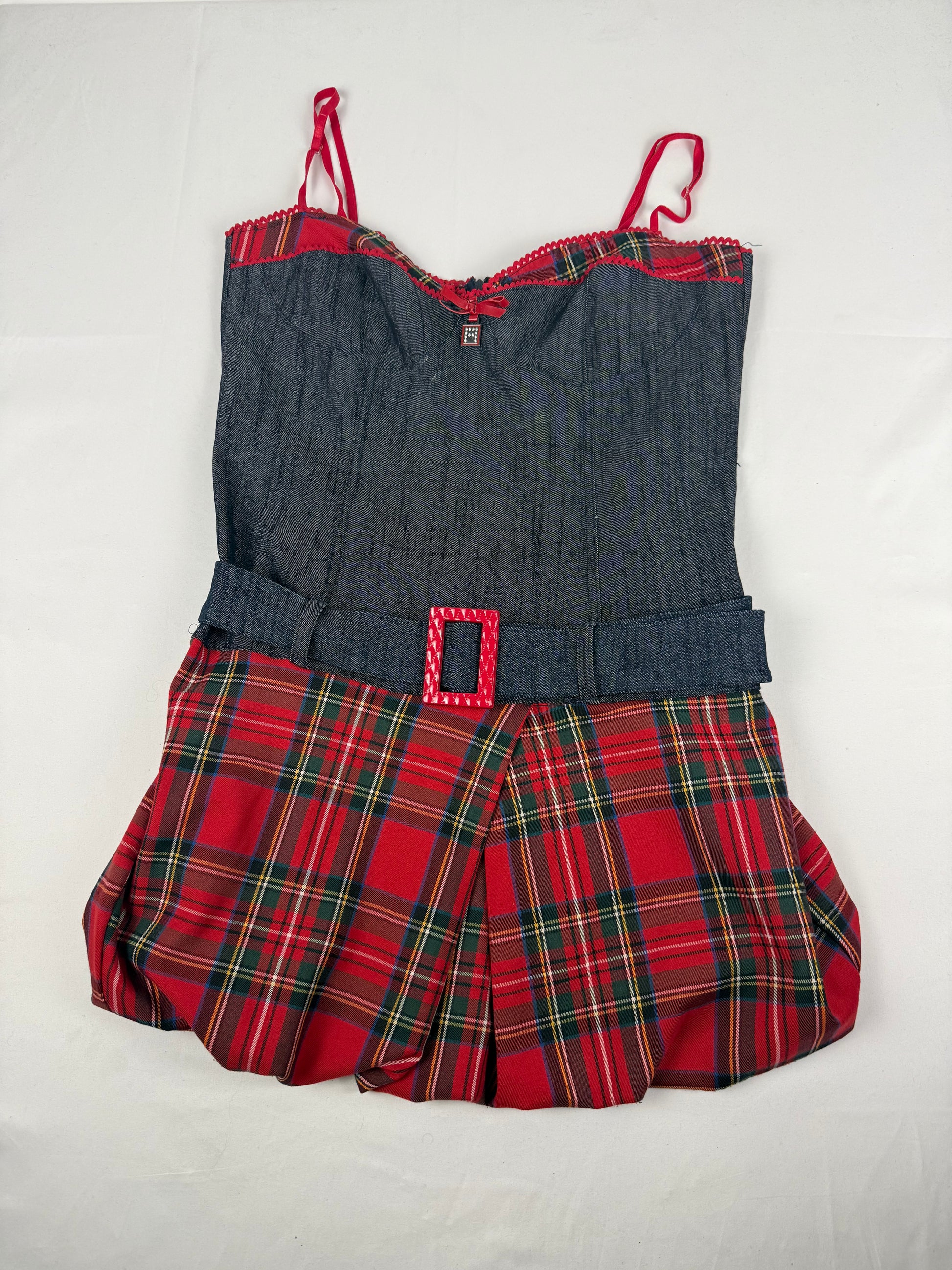 Denim red corse pleated mini dress (XL)