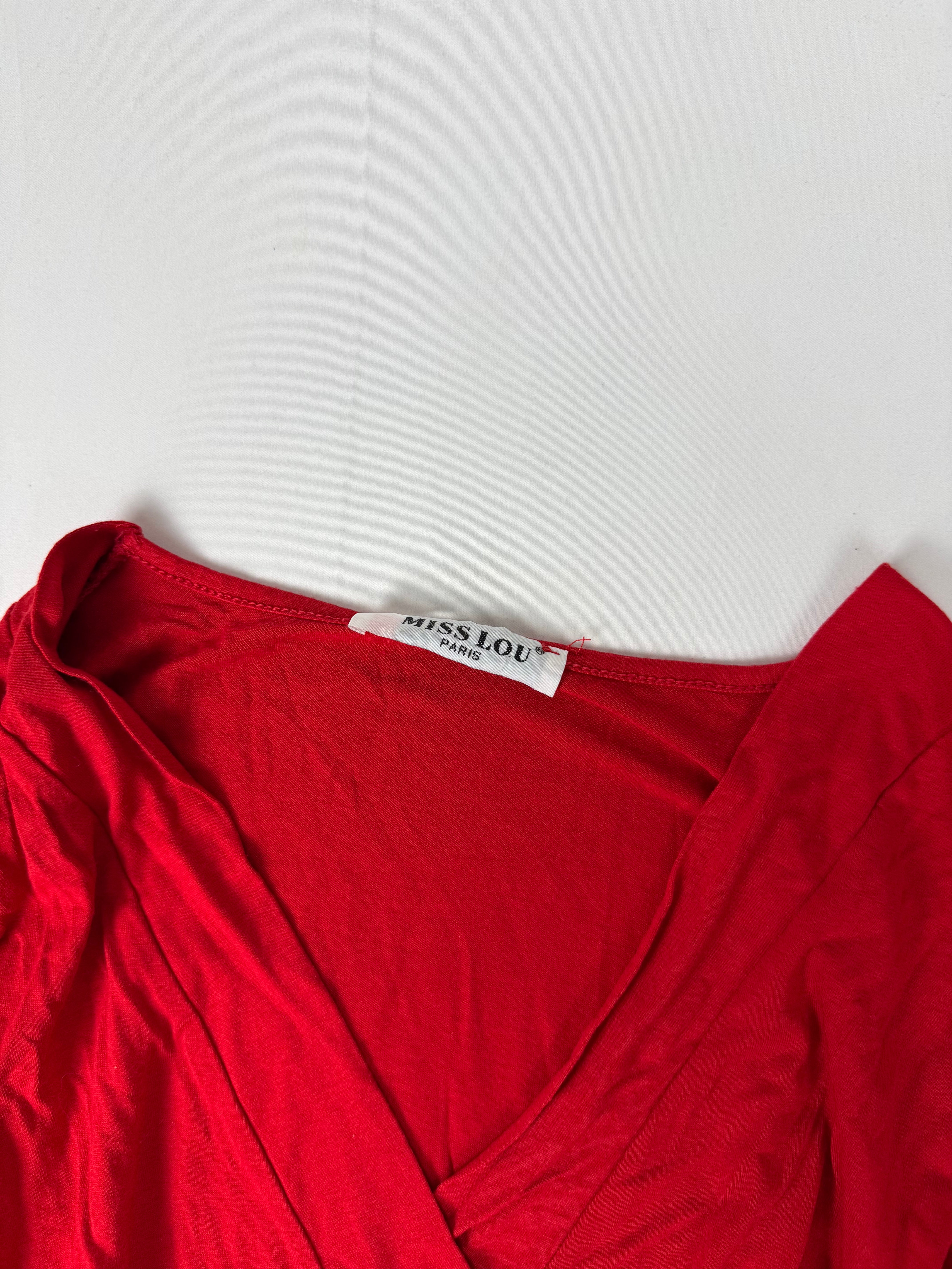 Red tie up tight fit long sleeves top (S/M)