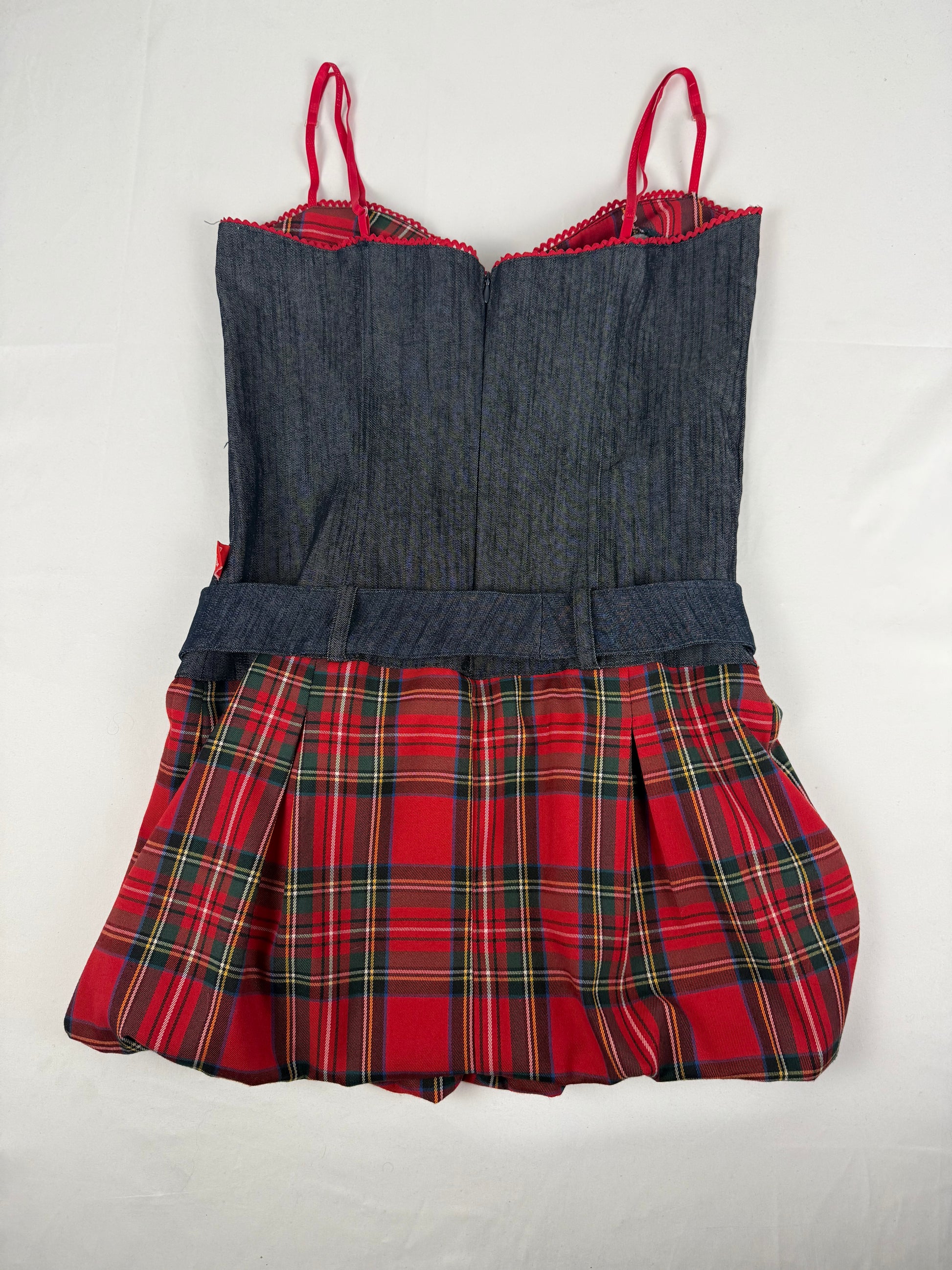 Denim red corse pleated mini dress (XL)