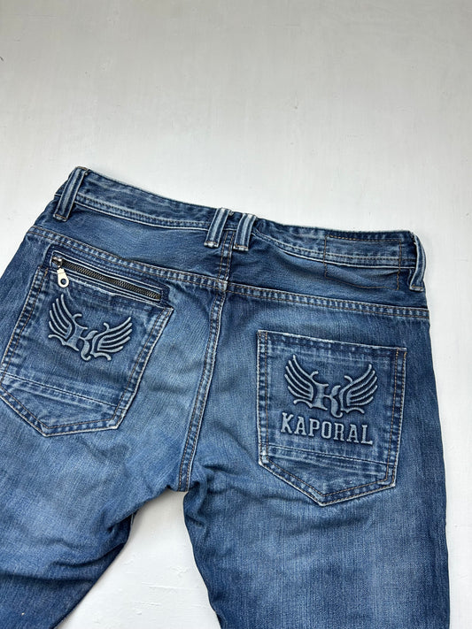 Blue denim low rise baggy denim pants (M/L)