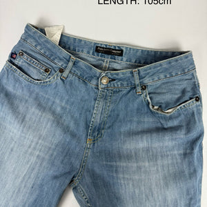 Blue denim cotton low rise flare bootcut pants (S)
