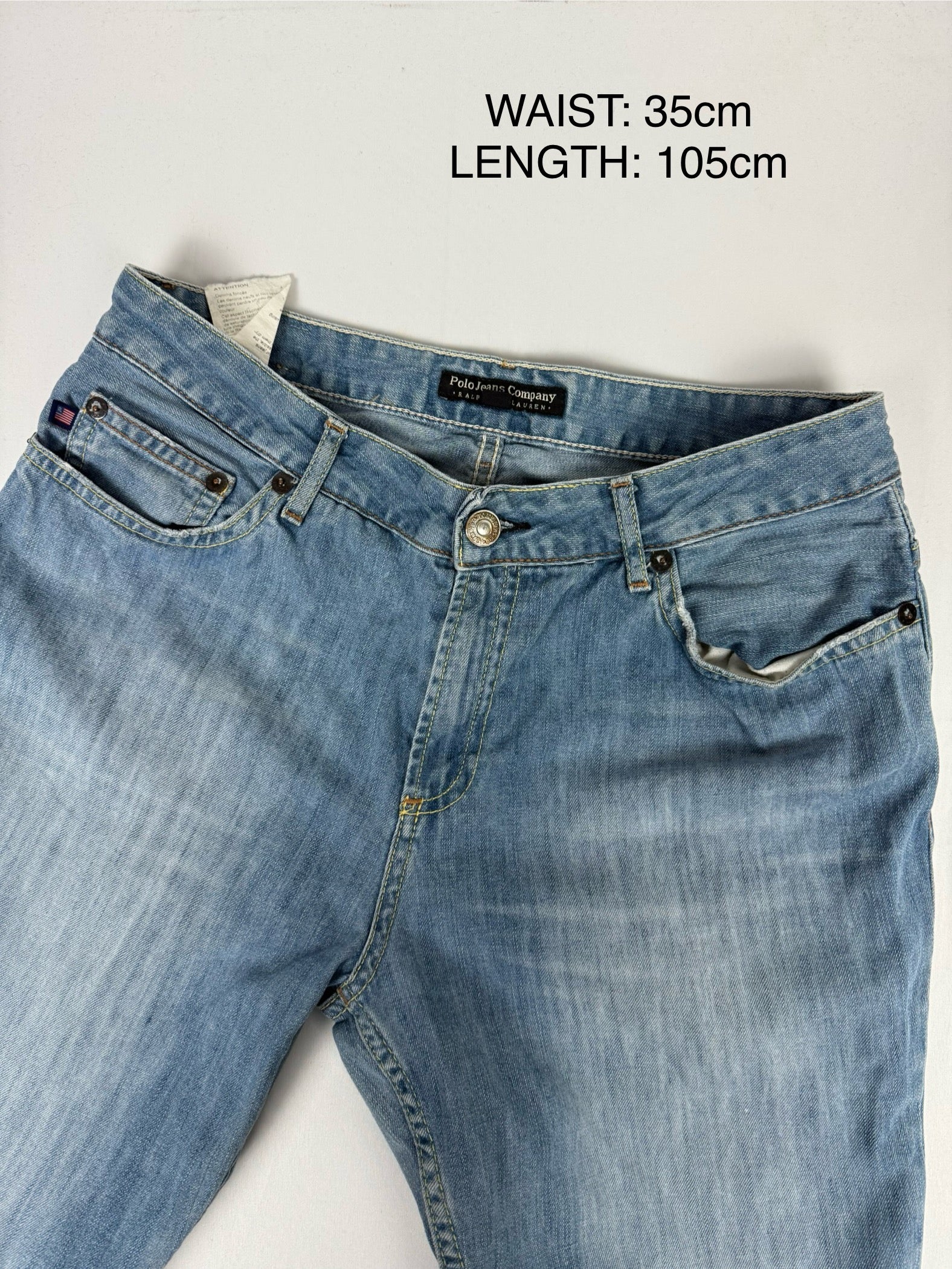 Blue denim cotton low rise flare bootcut pants (S)