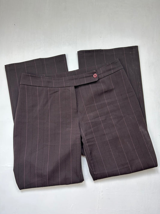 Brown striped low rise flare office pants (M)