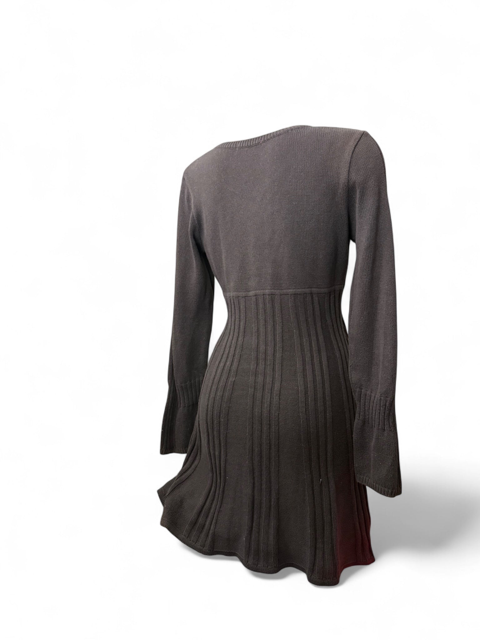 Brown knitted flared long sleeves jumper dress (M)