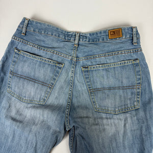 Blue denim cotton low rise flare bootcut pants (S)