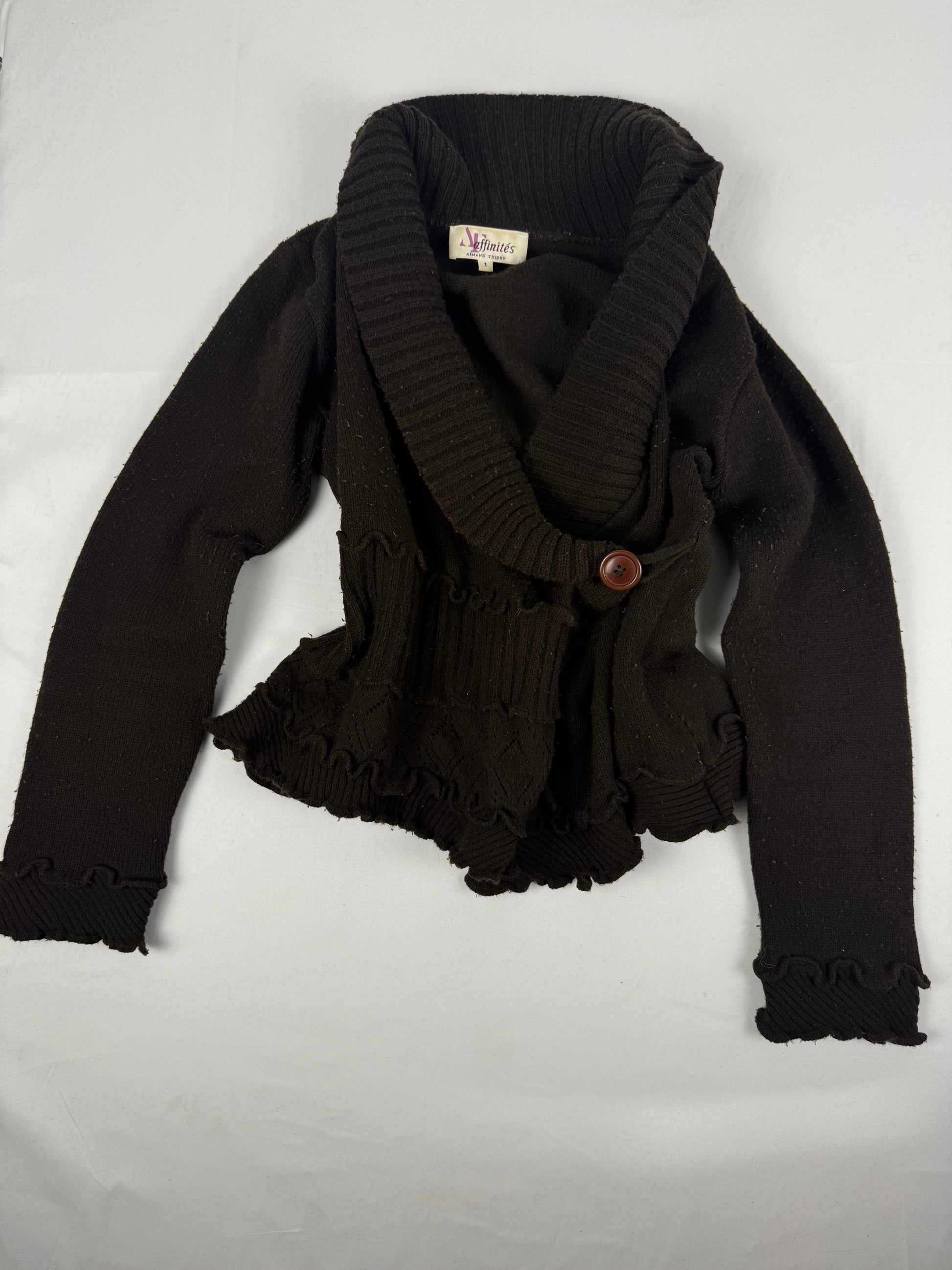 Brown ruffles tie up cardigan jumper (S/M)