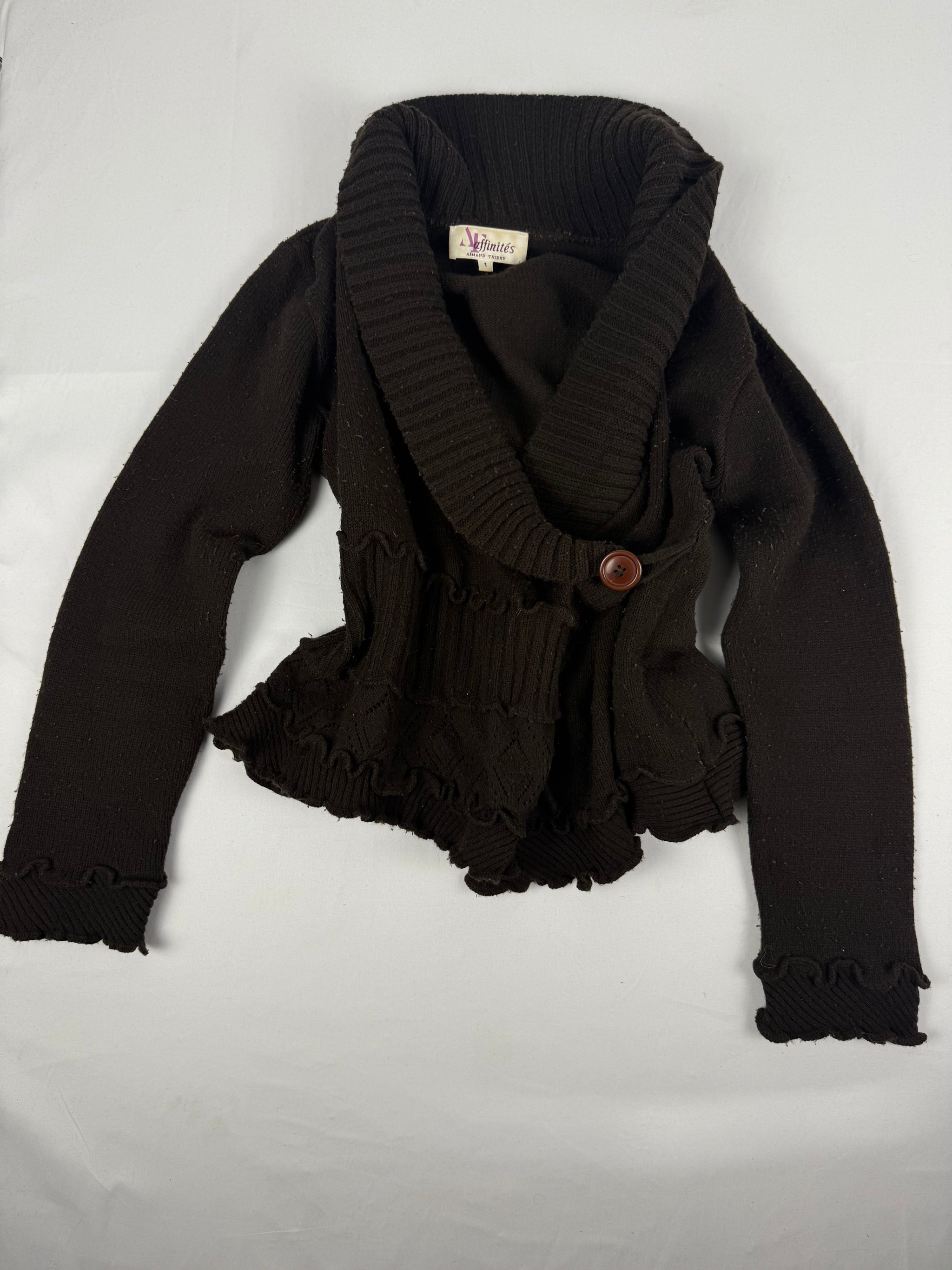 Brown ruffles tie up cardigan jumper (S/M)