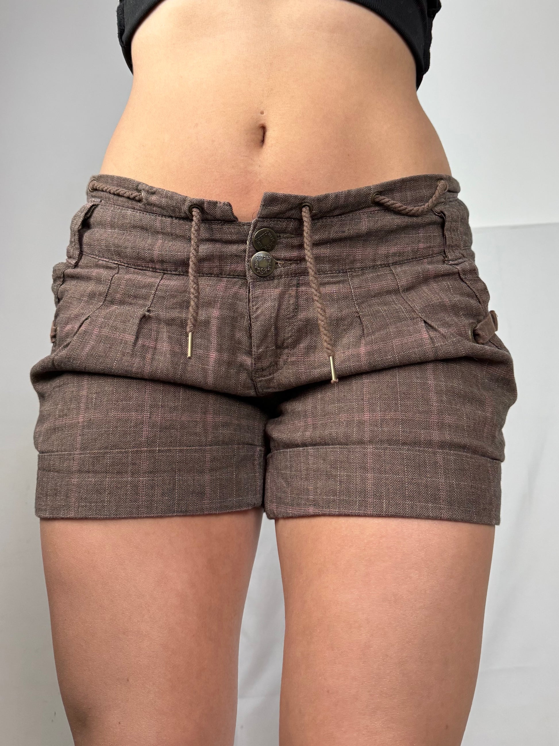 Brown check print low rise mini short (S)