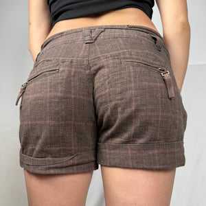 Brown check print low rise mini short (S)