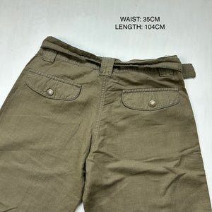 Khaki linen belt baggy pants (S)