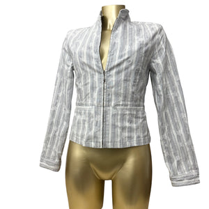 Blue & white striped zip up denim office jacket (S/M)
