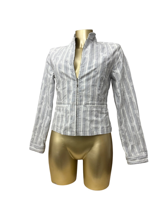 Blue & white striped zip up denim office jacket (S/M)