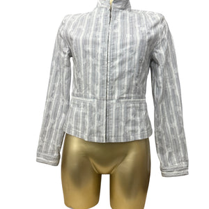 Blue & white striped zip up denim office jacket (S/M)