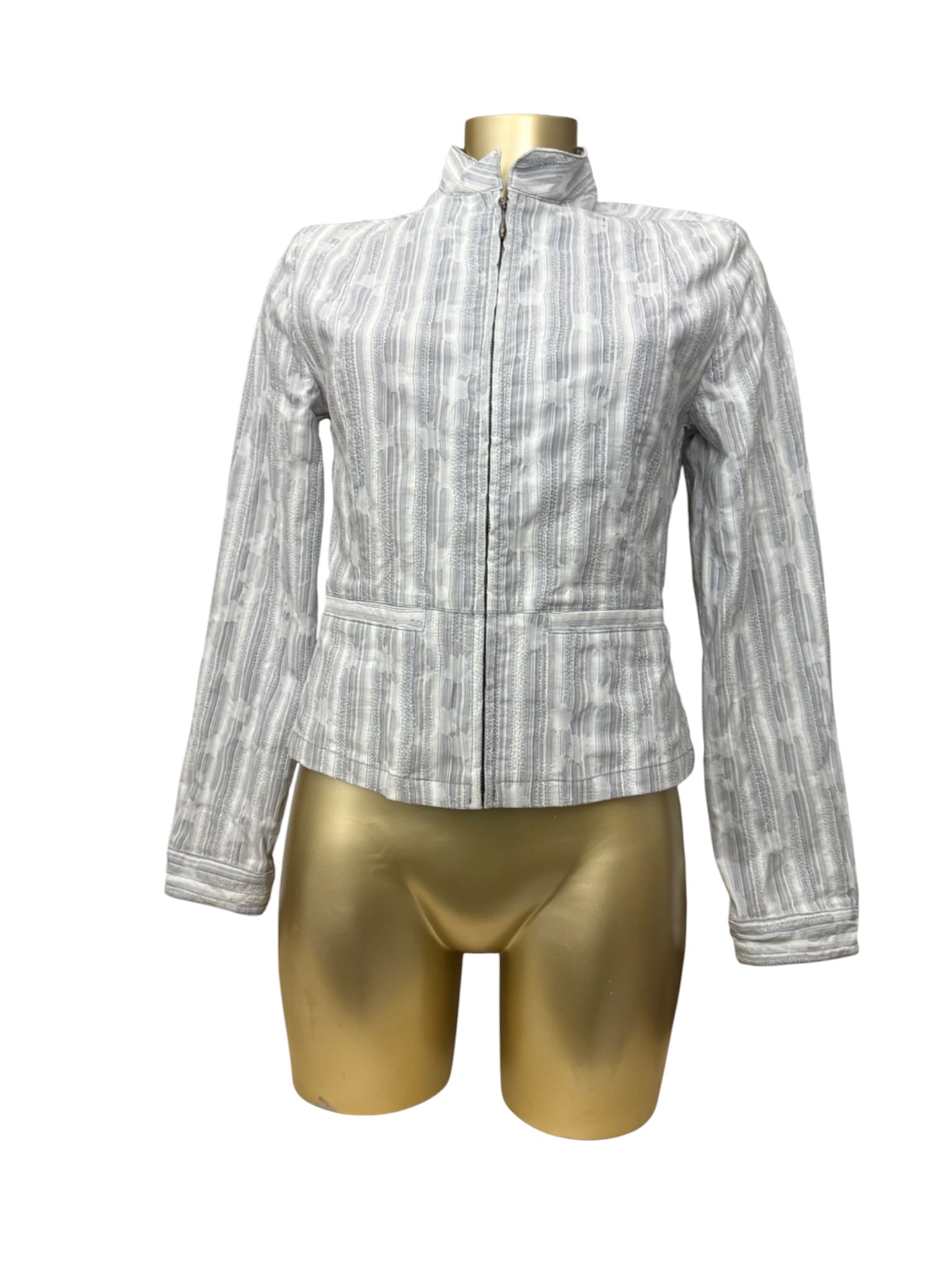 Blue & white striped zip up denim office jacket (S/M)