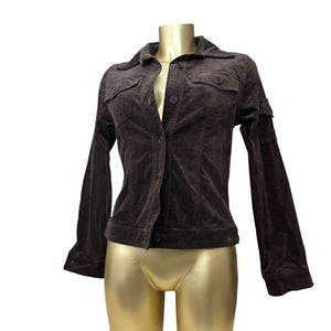 Brown velvet denim ribbed cotton biker jacket (S/M)