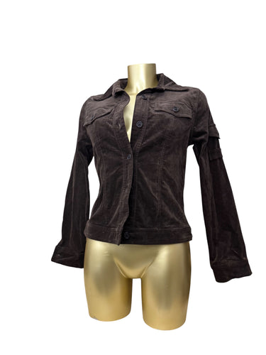 Brown velvet denim ribbed cotton biker jacket (S/M)