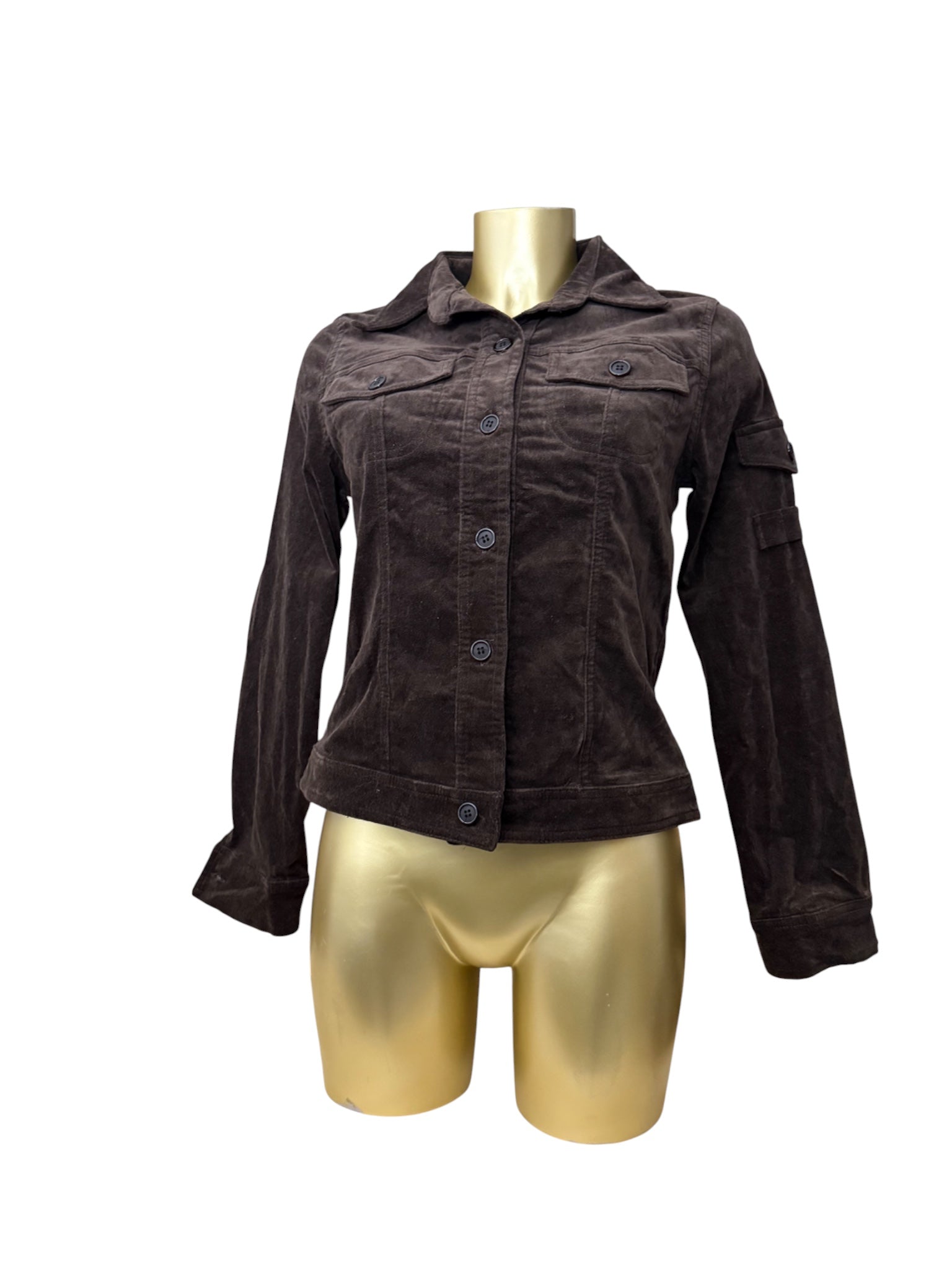Brown velvet denim ribbed cotton biker jacket (S/M)