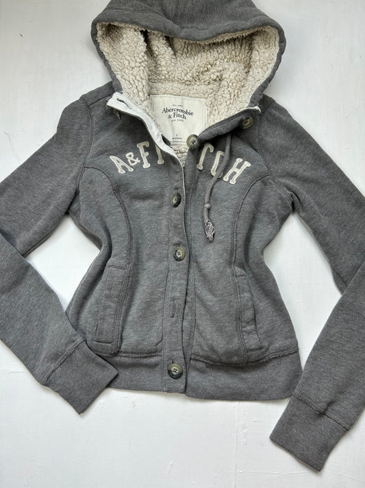 Grey spell out logo inside fleece hoodie jacket (S/M)