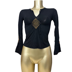 Black flared sleeves long sleeves top (S)