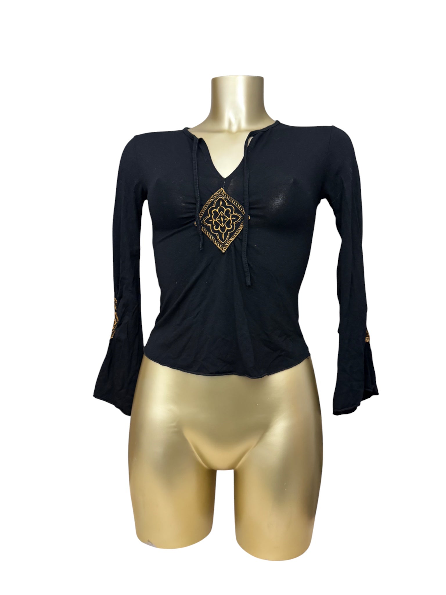 Black flared sleeves long sleeves top (S)